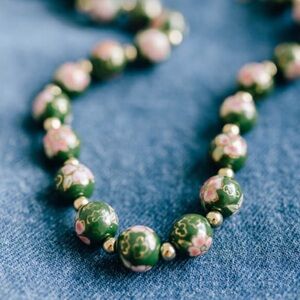 LA FLOR DOCE: THE GRANDE NECKLACE Elegant Green and Pink Floral Beaded Necklace
